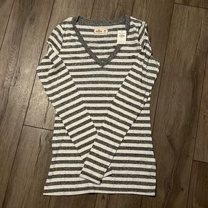 Gray and White Stripe Hollister Long Sleeve, Size Medium